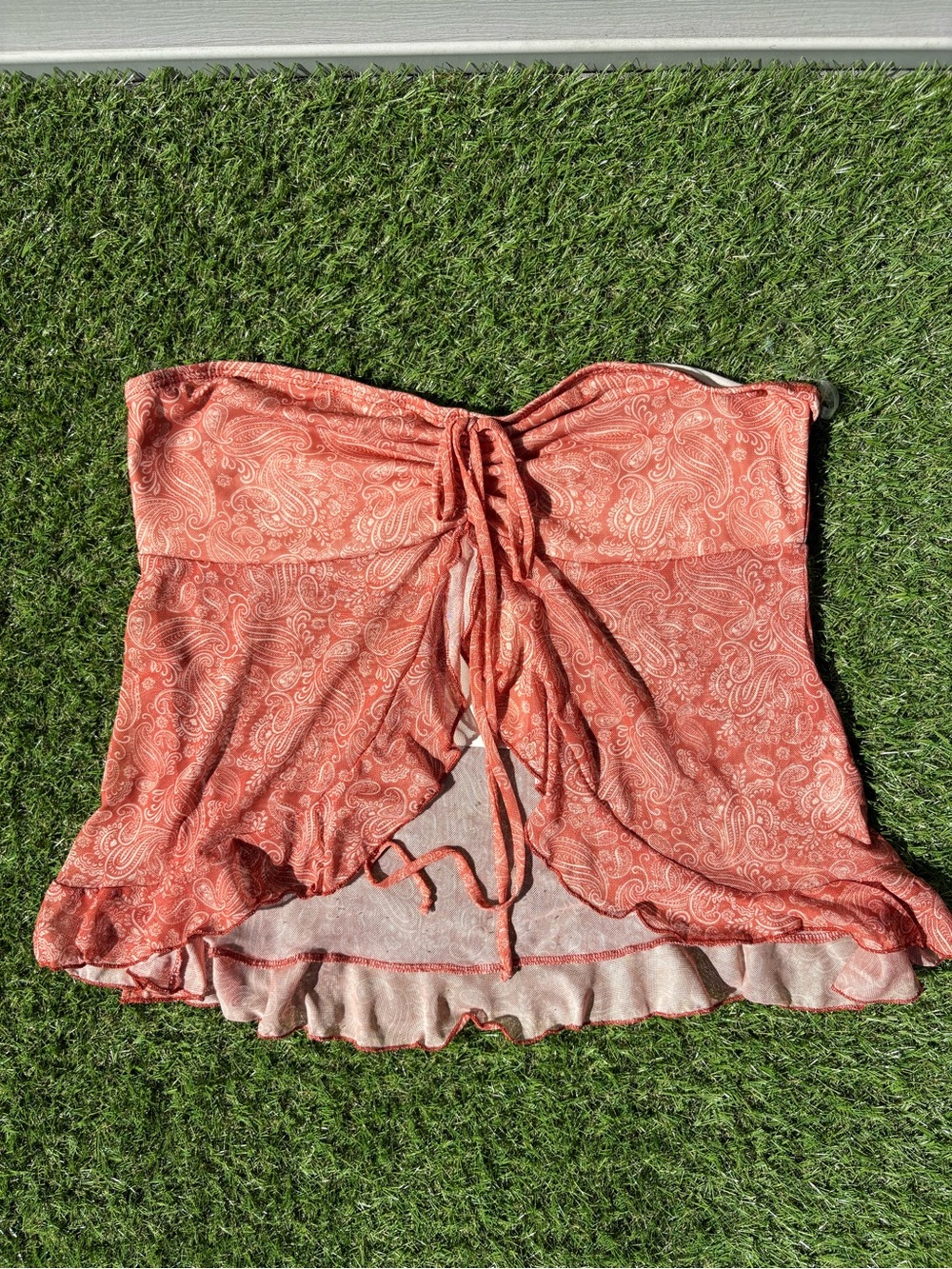Orange & White Paisley Mesh Tube Top